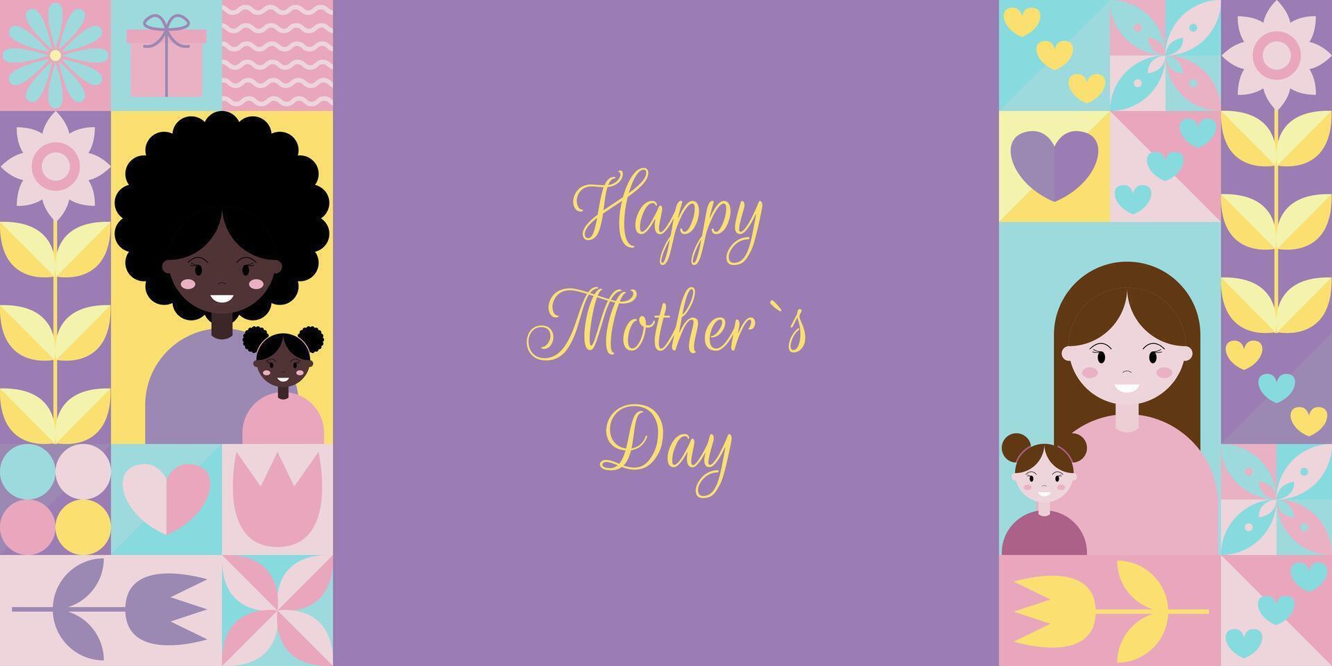 Happy Mothers Day. Holiday design. Template for banner, poster, background, greeting card with text inscription. illustration vector
