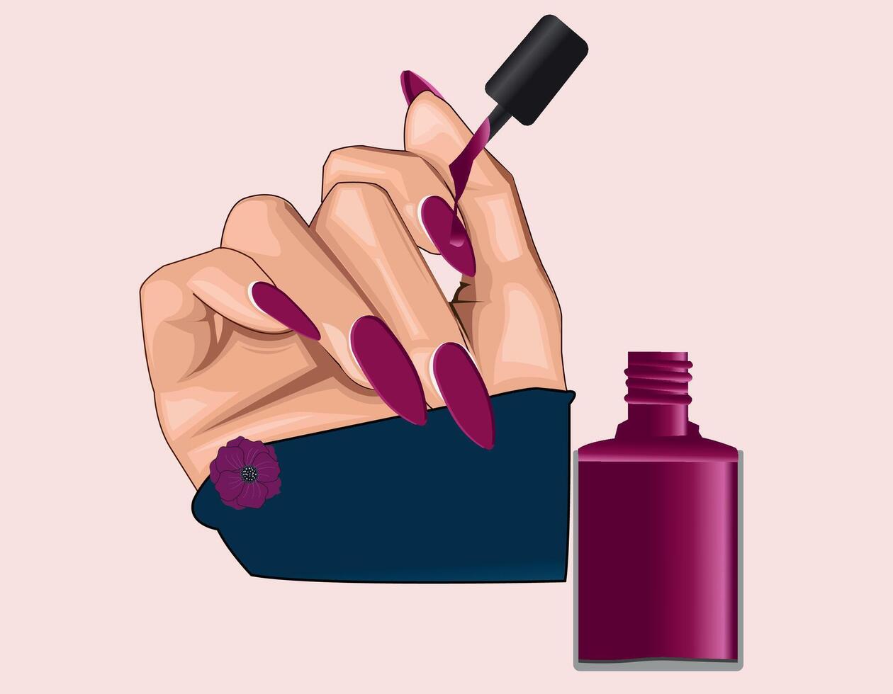 a beautiful hand with dark pink nail polish vector