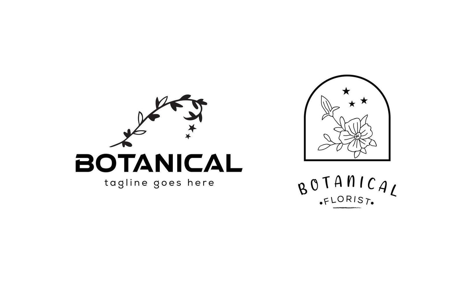 Botanical Floral element Hand Drawn Logo with Wild Flower vector