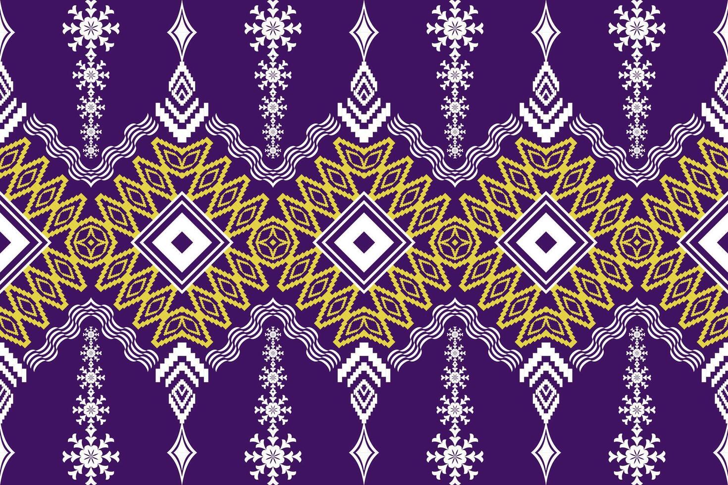 Geometric ethnic embroidery patterns design on purple background vector