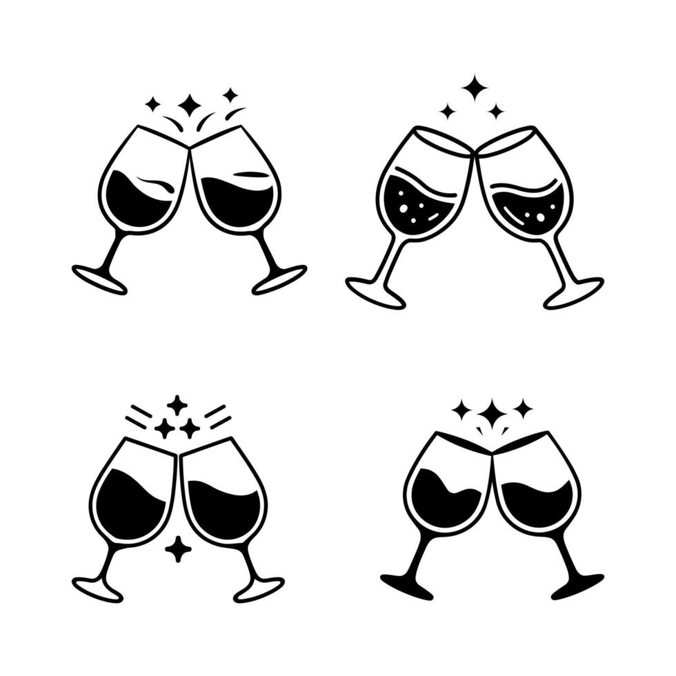 Two Glasses Of Wine. Cheers With Wineglasses. Clink Glasses Icon On White Background. vector