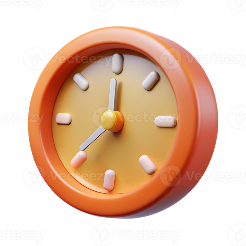 Orange clock isolated 3d render png