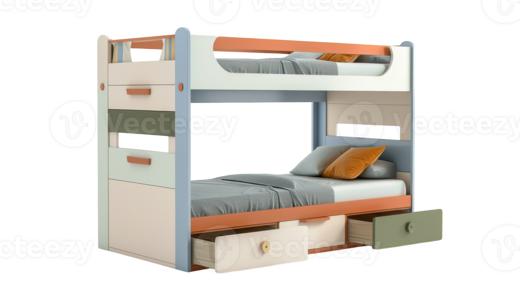 A bunk bed with two drawers and a bed png