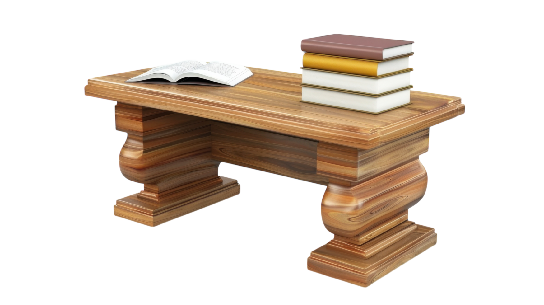 A wooden table with books on it png
