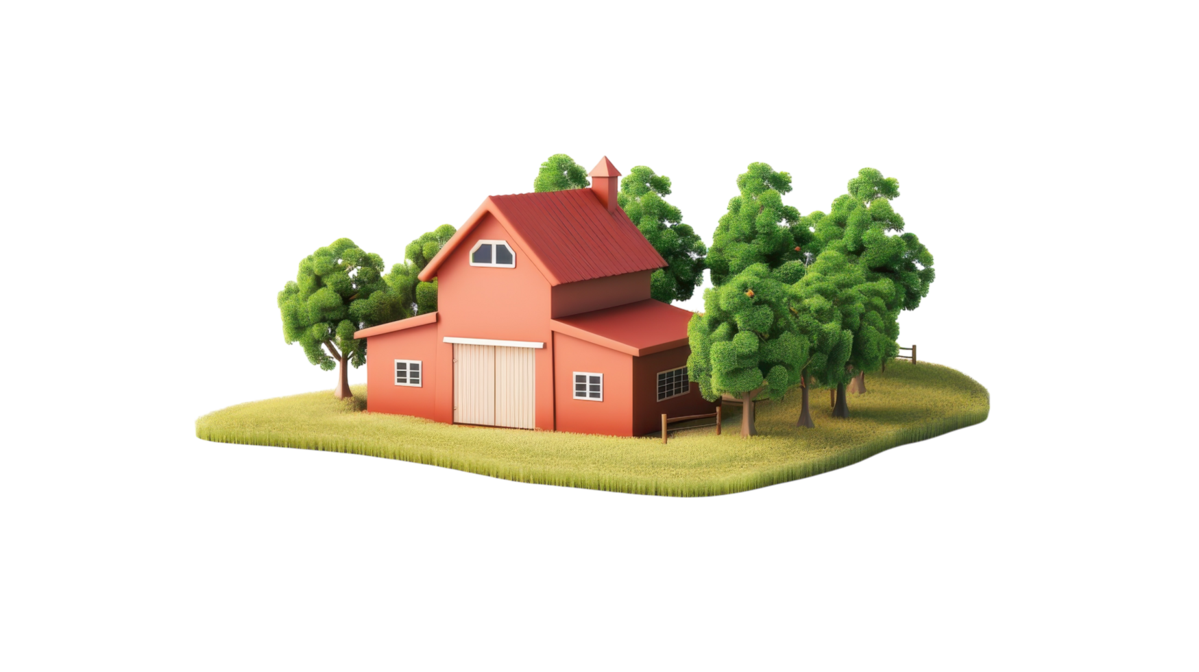 A small red house surrounded by trees png