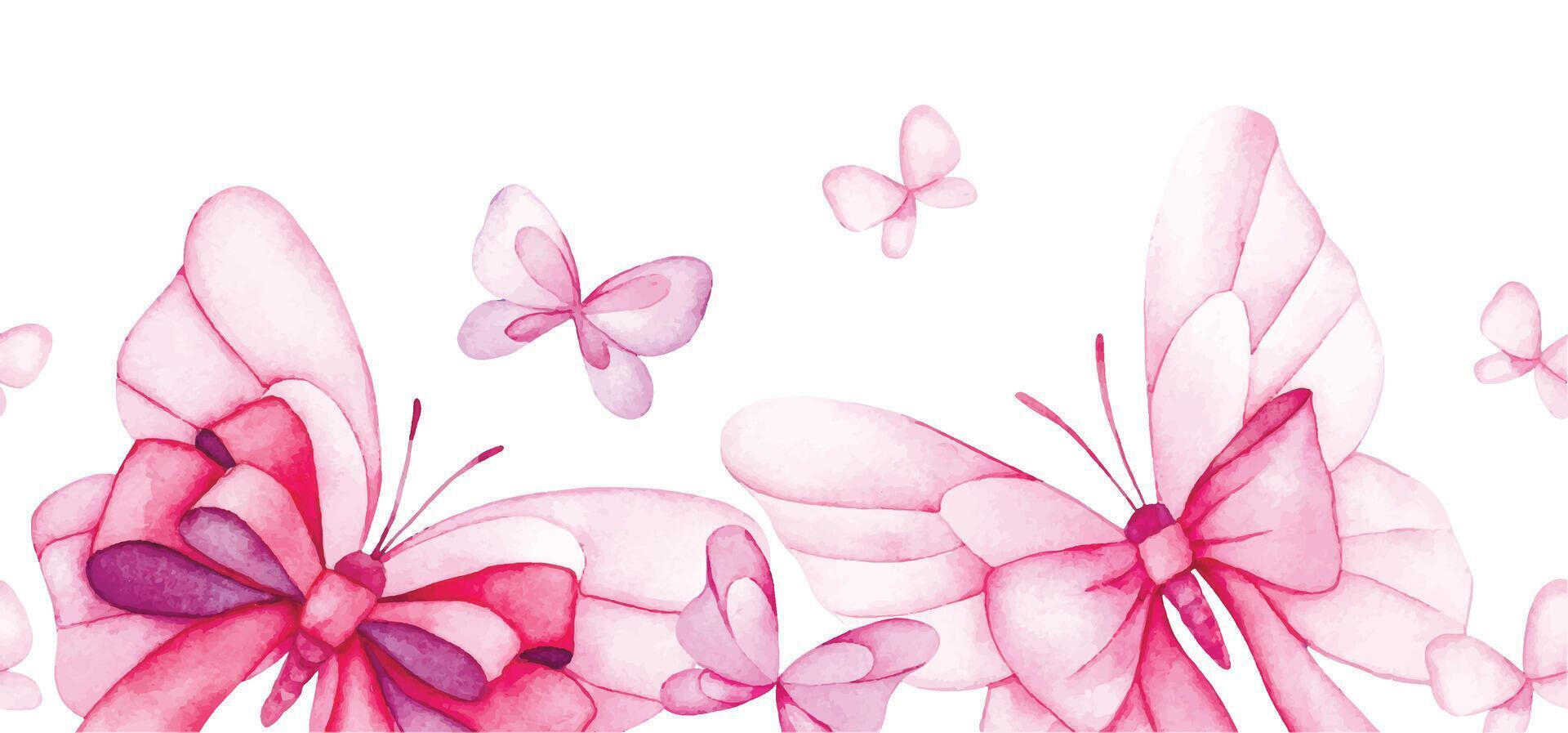 watercolor seamless border with butterflies with pink bows and ribbons. festive frame on white background vector