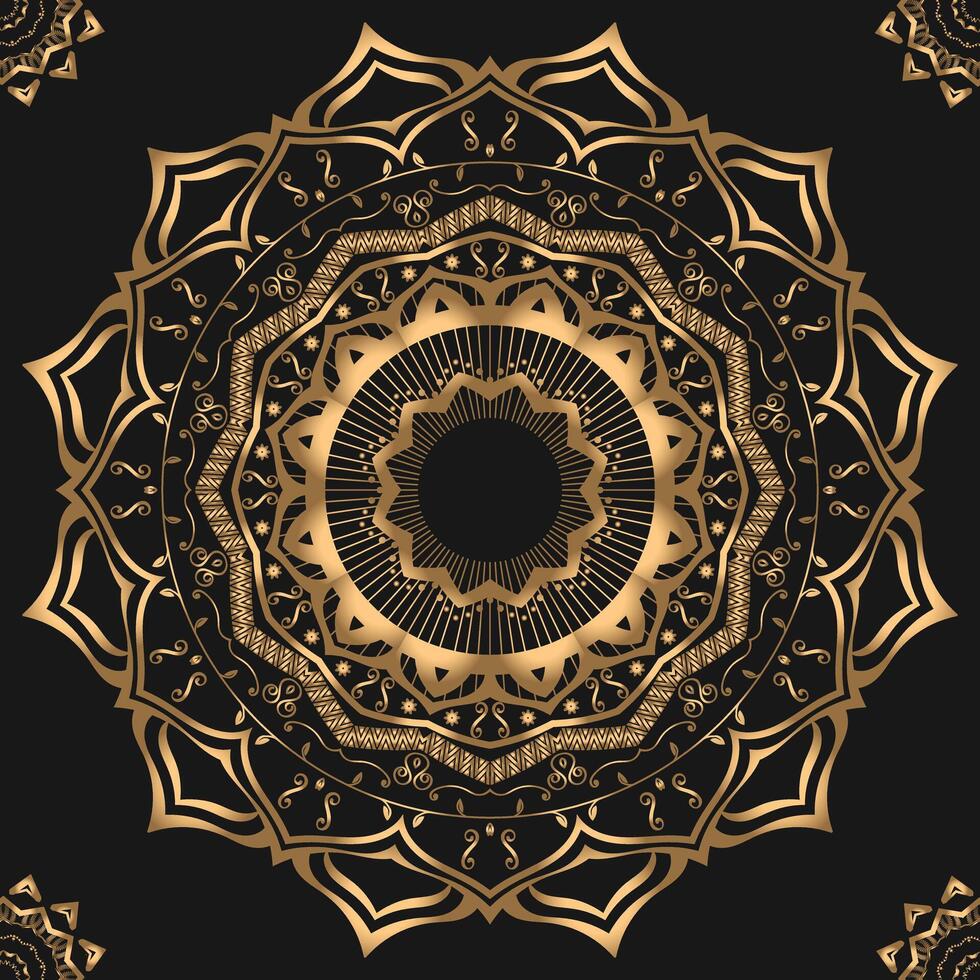 Golden Mandala Masterpiece Art that Shines Brightg Gold Patterns on Black Canvas vector