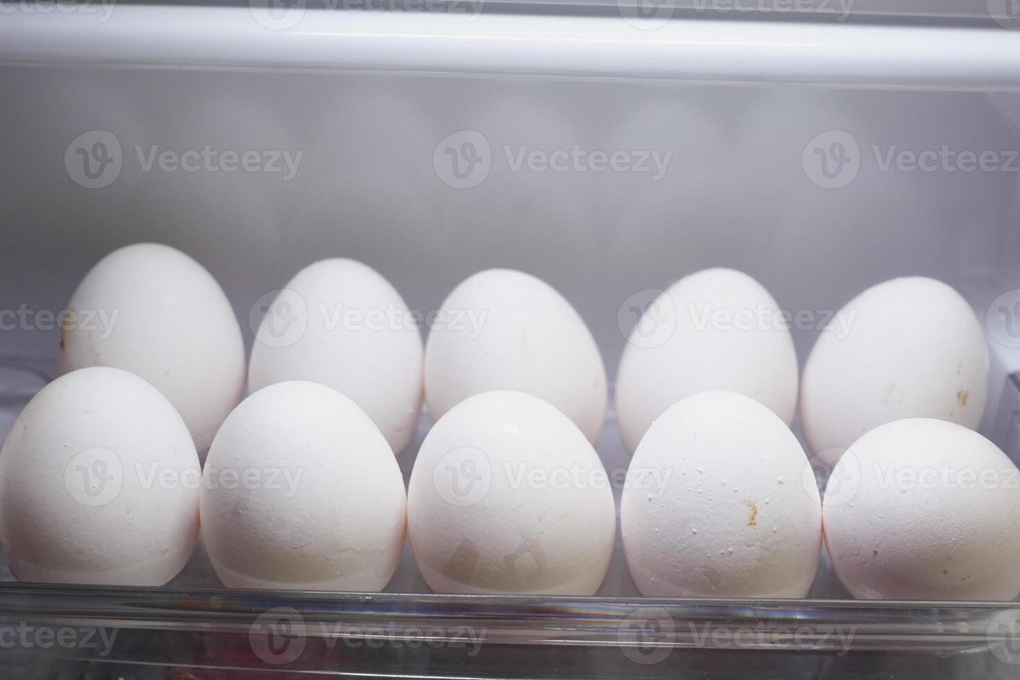 Fresh White Eggs Stored in the Refrigerator Compartment for Safety photo