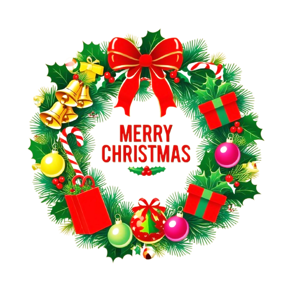 christmas wreath with presents and decorations on a transparent background png