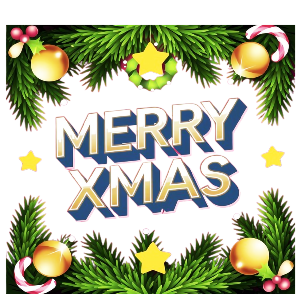 merry christmas text on a background of christmas tree and decorations png
