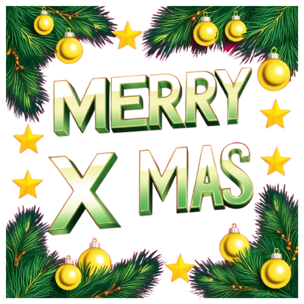 merry christmas text on a background of fir branches and gold balls png