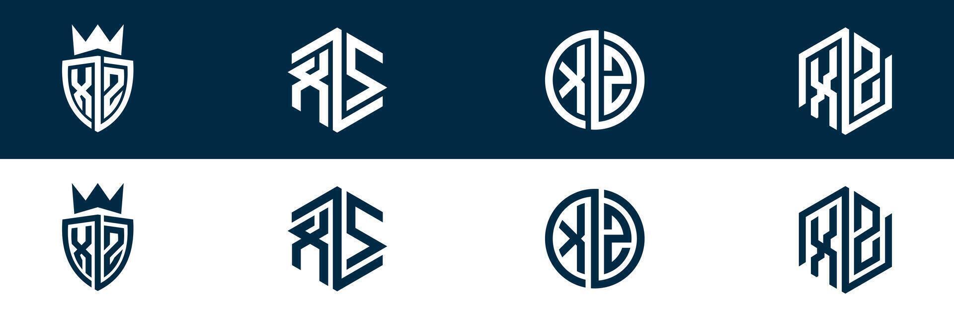 XZ ZX letter logo set design vector