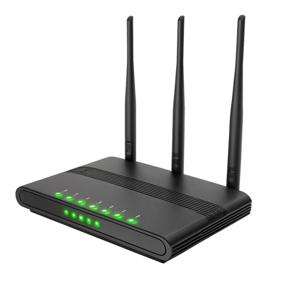 Black Wifi router with green lights transparent background image png