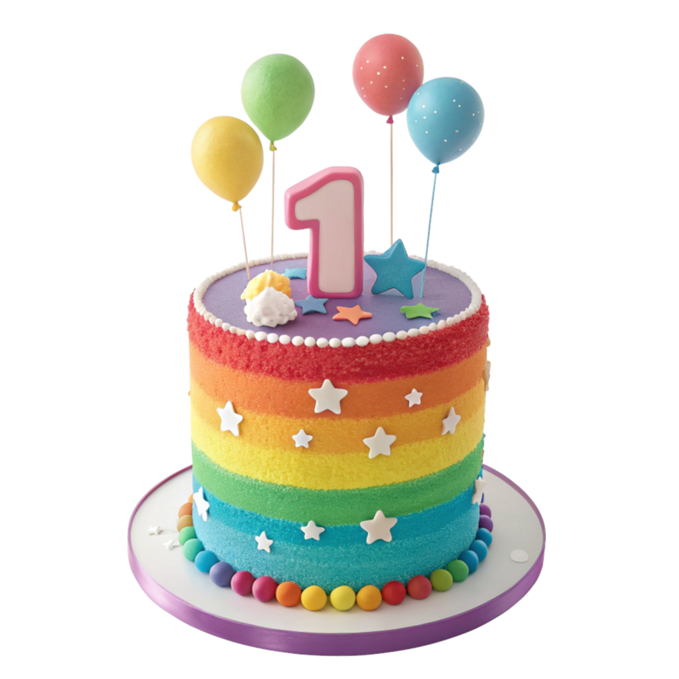 1st birthday cake with balloons stars transparent background png