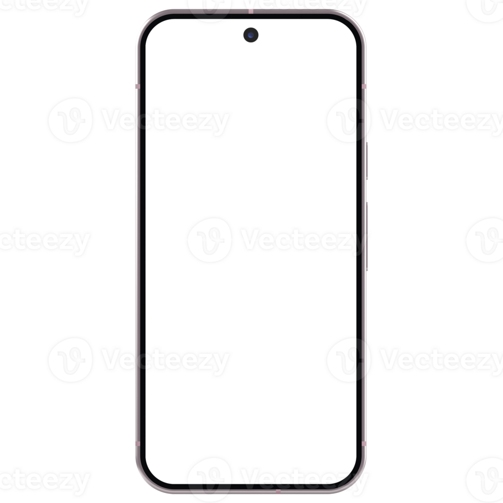 Front view mockup template of rose quartz android device or smartphone without background png
