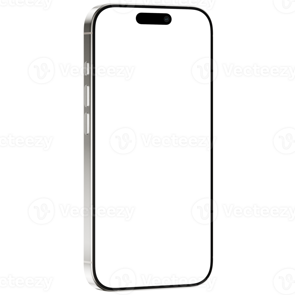 White titanium smartphone mockup template in isometric style. With no background. png