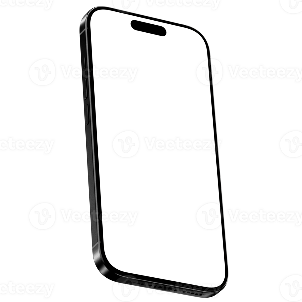 Black titanium smartphone mockup template in isometric style. Without background png