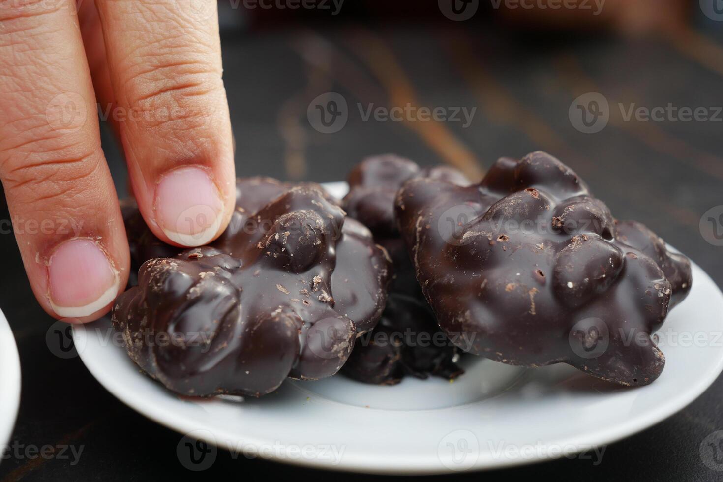 Indulging in Decadent Dark Chocolate Treats Beautifully Presented on a Plate photo