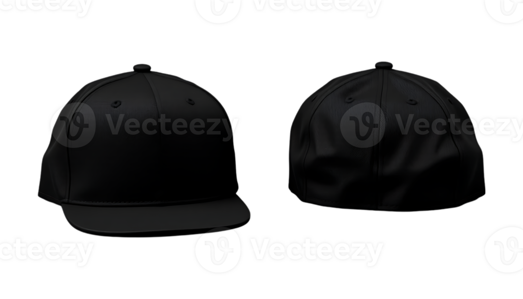 A black baseball cap front and back view on transparent background png