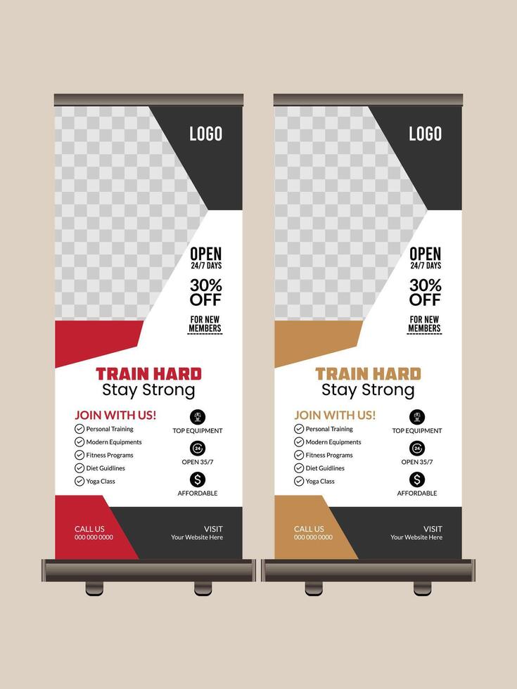 Professional Gym Roll-Up Banner Template for Fitness Promotion vector
