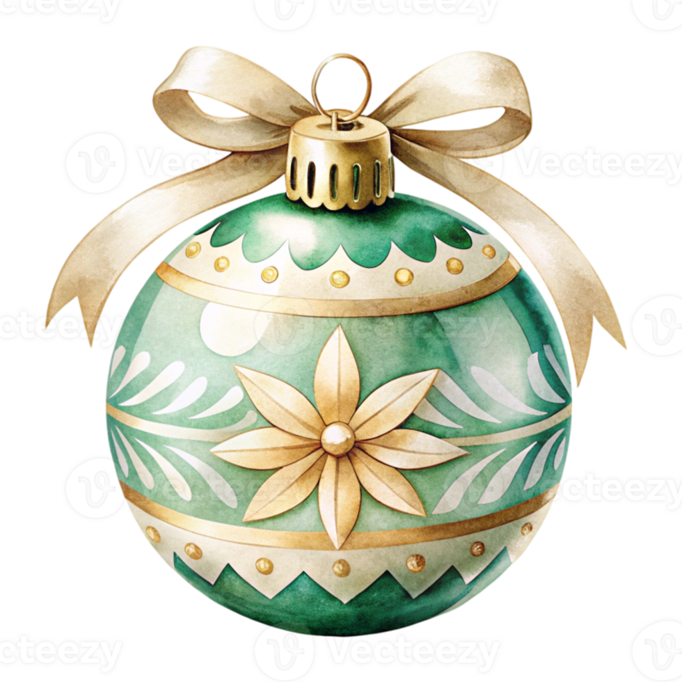 A beautifully bauble green and gold Christmas ornament features and a delicate bow on top. cutouts png