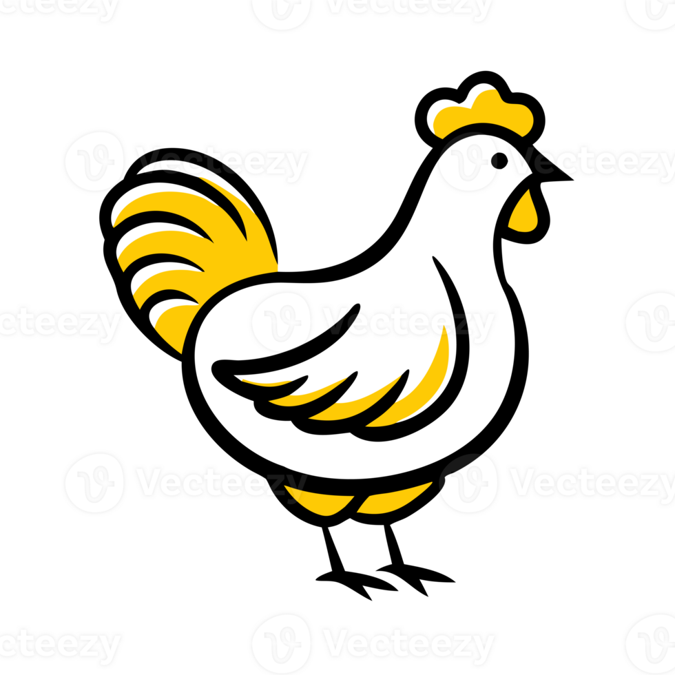 rooster is depicted in a minimalistic design with thick black outlines and yellow accents cutouts png