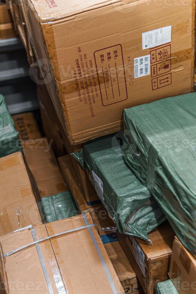 Boxes are carefully packed and organized in warehouse storage for optimal efficiency and logistics photo