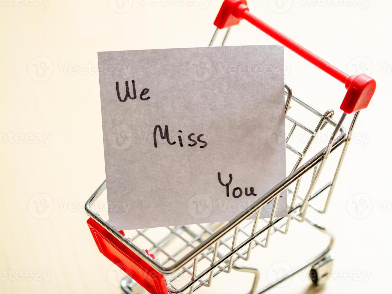 Shopping cart message of longing store aisle emotional note indoor close-up view connection concept photo