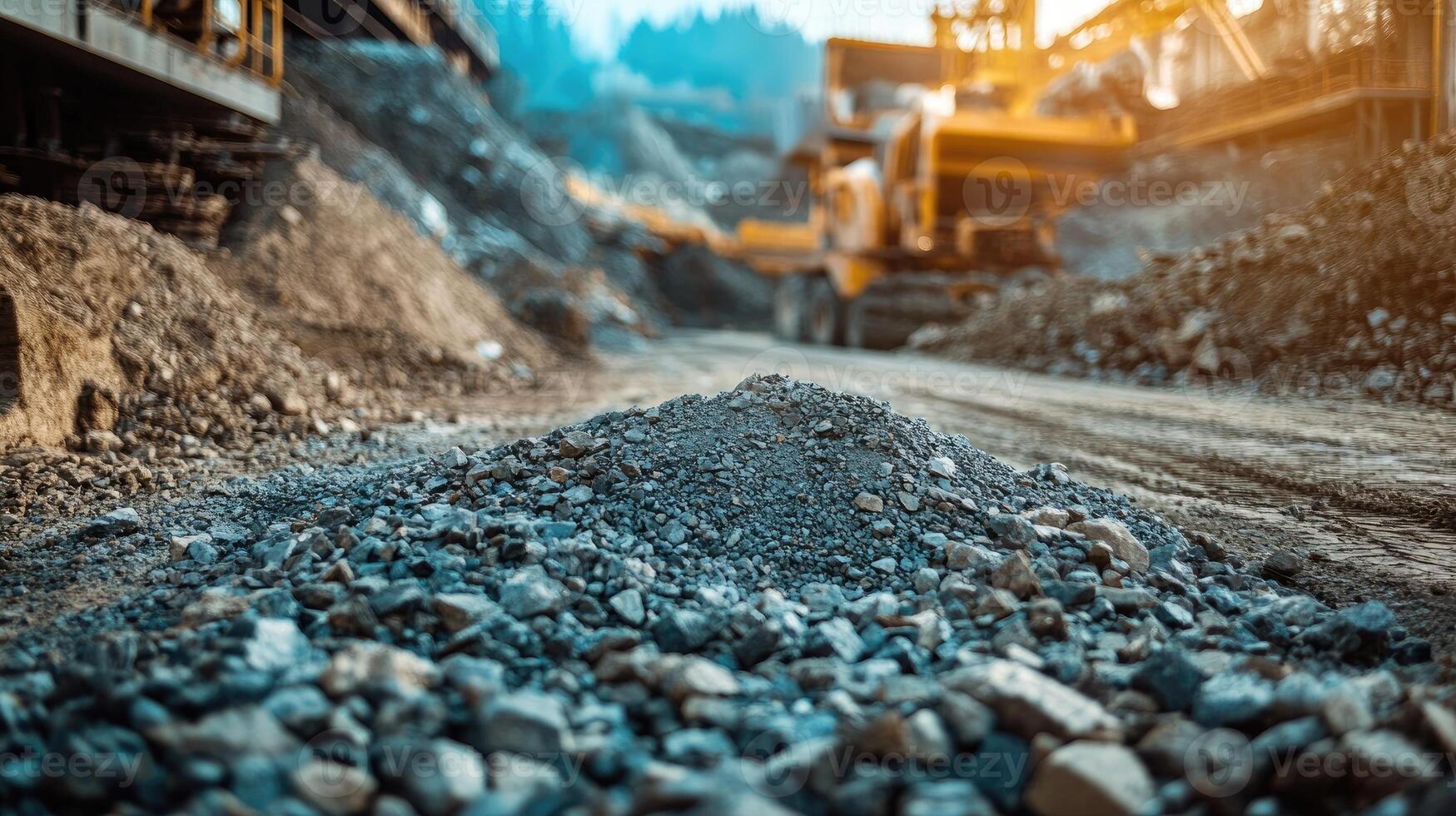 Excavator extracting minerals at open pit mine photo