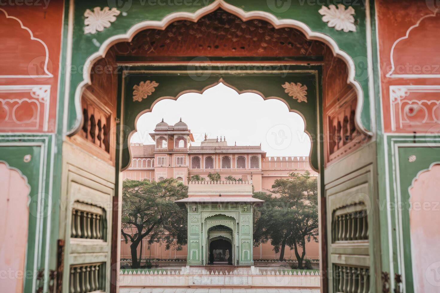 Exploring the majestic city palace through ornate gateways in jaipur photo
