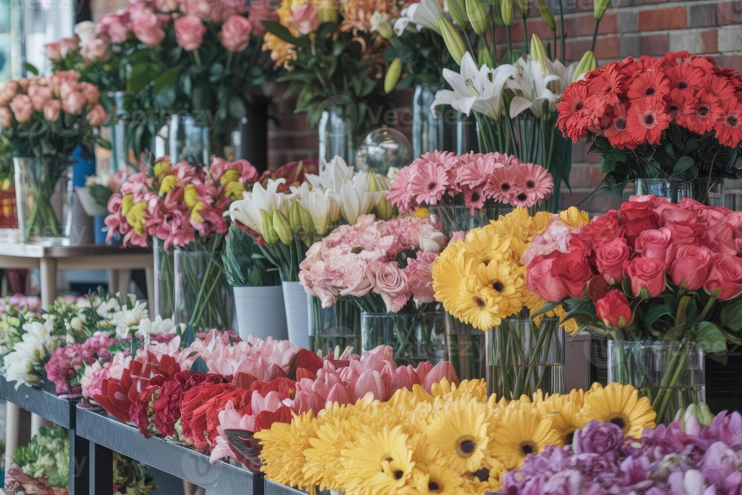Colorful flower shop displaying a variety of fresh flowers photo