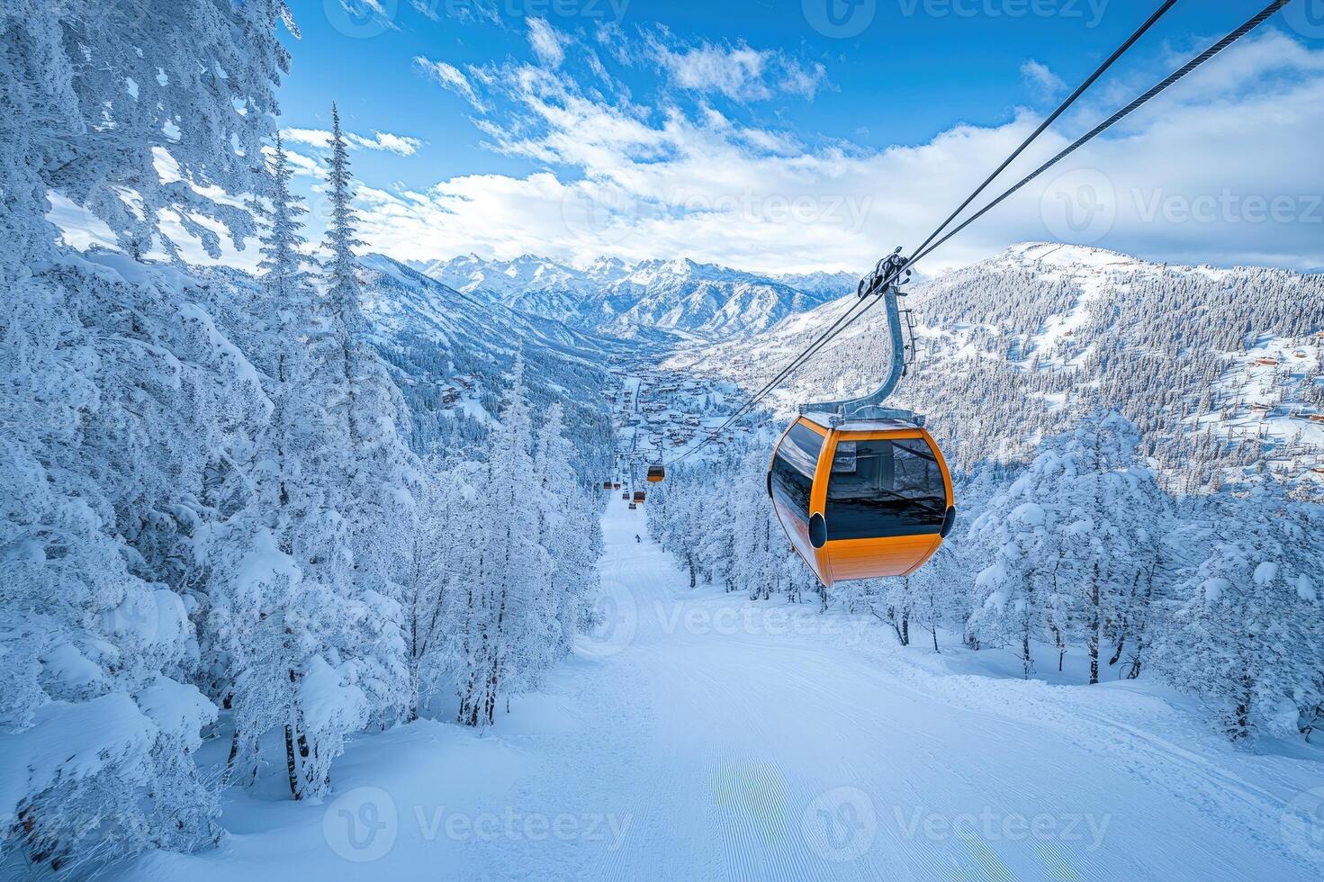 cable carros ascendente Nevado montaña Pendiente en invierno recurso foto