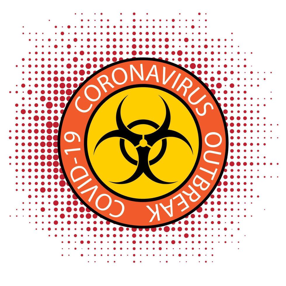 Stop Pandemic Novel Coronavirus Sign and Bio hazard Logo on Red Halftone Background. vector