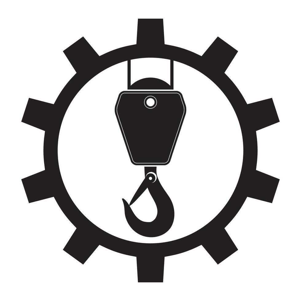 Industrial Hook Icon Isolated on White Background. Construction Crane Logo. Old Lifting Machinery and Steel Rope. vector