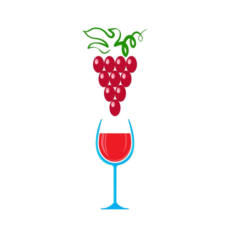 Glass of Red Wine and Grape Isolated on White Background. Wineglass Symbol. Glassware Concept. Liqueur Cup. vector