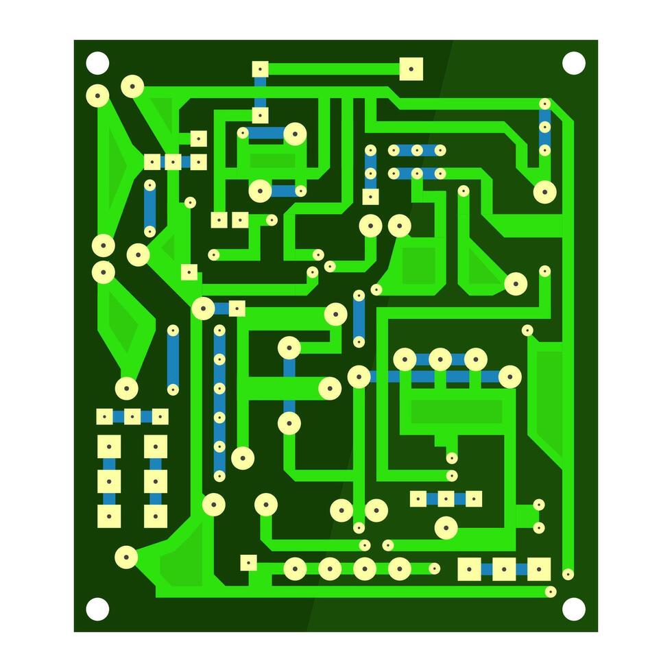 Green Circuit Board Isolated on White Background. Flat Design. Modern Computer Technology Background. Burning Circuit Board Pattern. High Tech Printed Symbol. vector