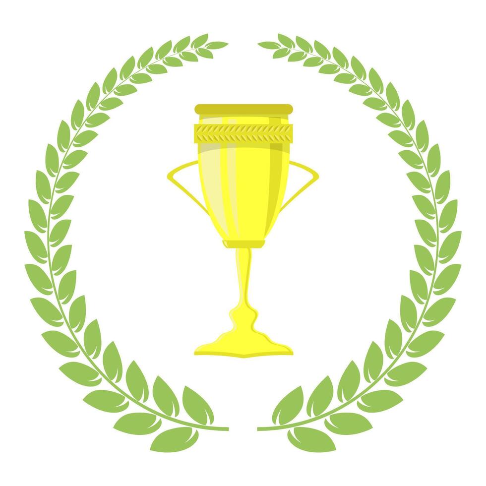 Green Leaves. Different Wreath. Award Icon. Placement in a Sporting Competition Contest or Business and Education Challenge. Round Label with Laurel Wheat for First Place. vector