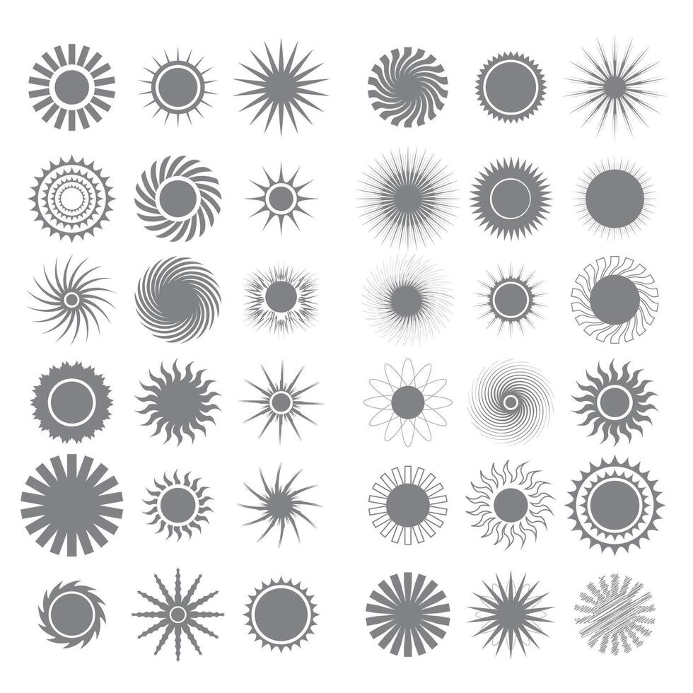 Different Sun Icons Isolated on White Background. vector