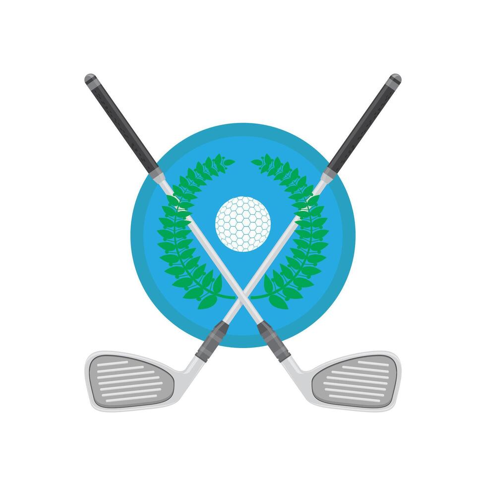 Golf Ball and Sticks with Green Laurel Isolated on White Background. vector