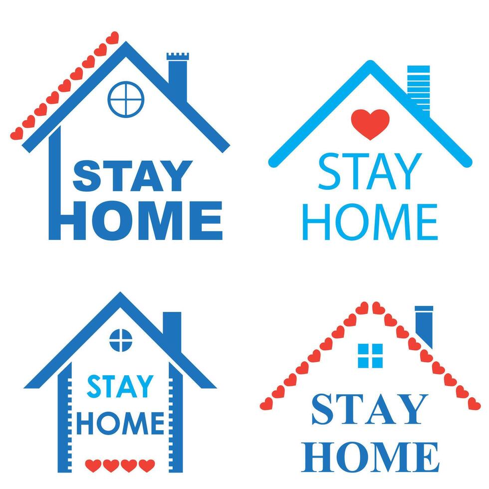 Stylized House Roof with Red Heart and Stay Home Banner Set Isolated on White Background. Virus Protection. Stop COVID-19. Outbreak 2019-ncov. Self Isolation Symbol. Quarantine Coronavirus. vector