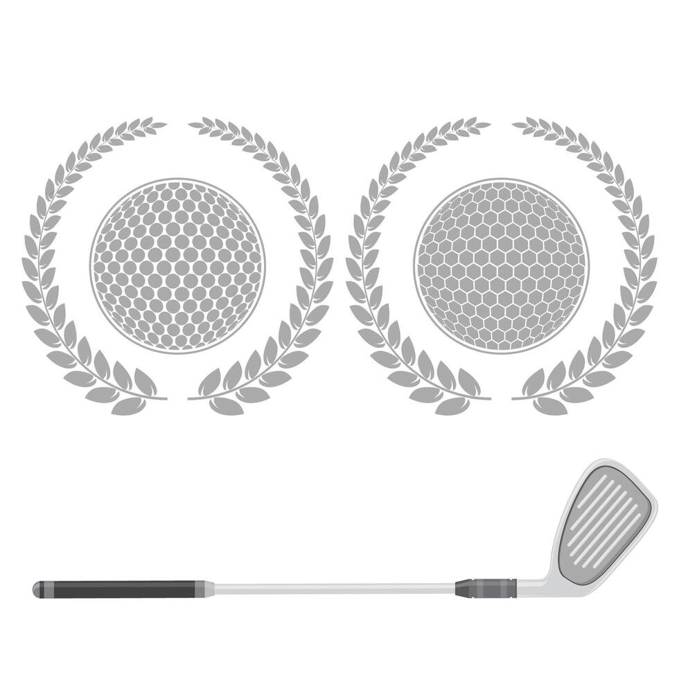 Golf Ball and Stick with Grey Laurel Isolated on White Background. vector