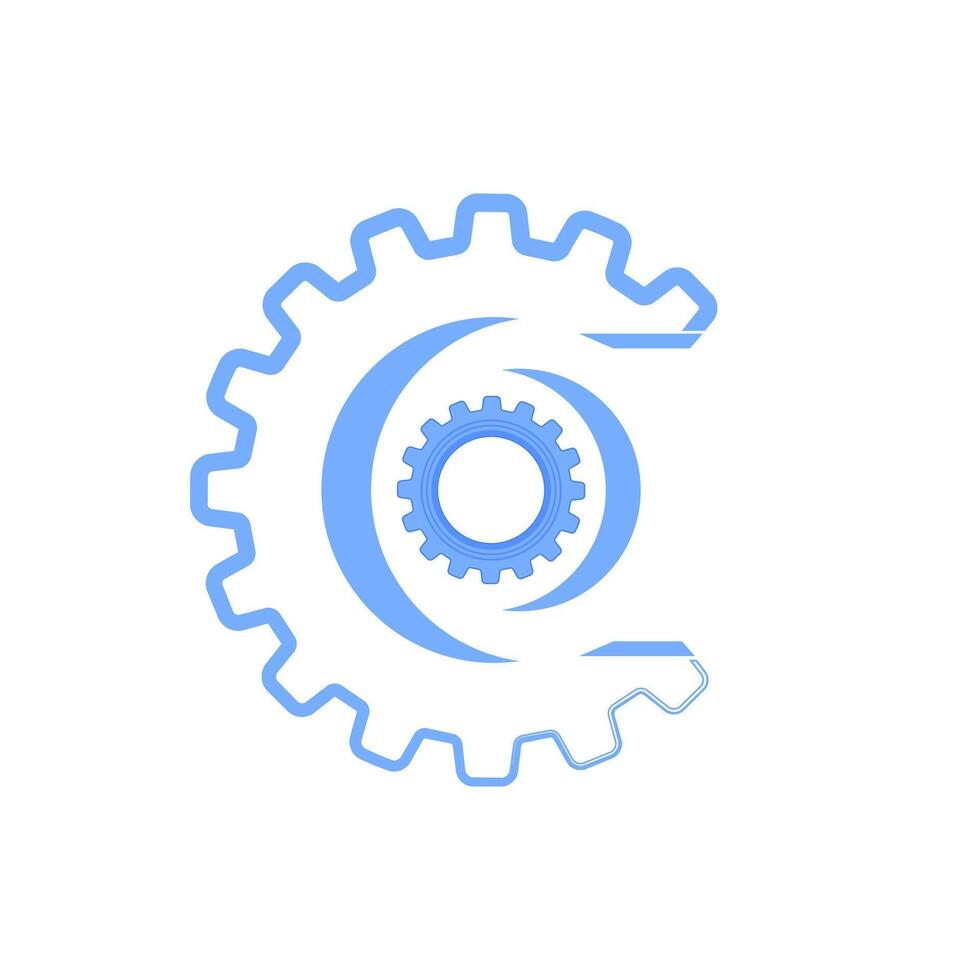 Techno Banner with Geometric Gear Wheels Icon. Machinery Logo. Modern Mechanism Cog Concept. Technologic Mechanical Cogwheel Tool on White Background. Teamwork Symbol. Part of Transmission. vector