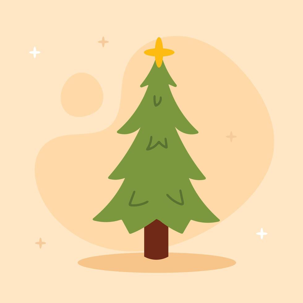 Merry Christmas simple card Christmas tree with star Flat christmas tree illustration vector