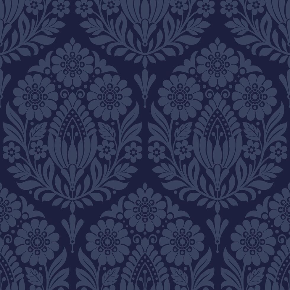 Navy Blue Damask Luxury Decorative Textile Pattern vector