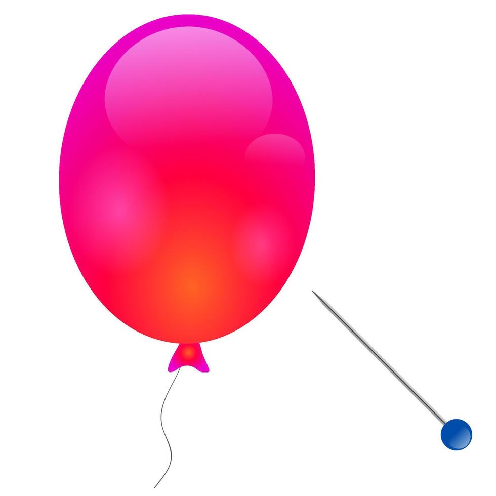 Red Flying Balloon and Pin Isolated on White Background. Helium Rubber Air Birthday Balloon for Party. vector