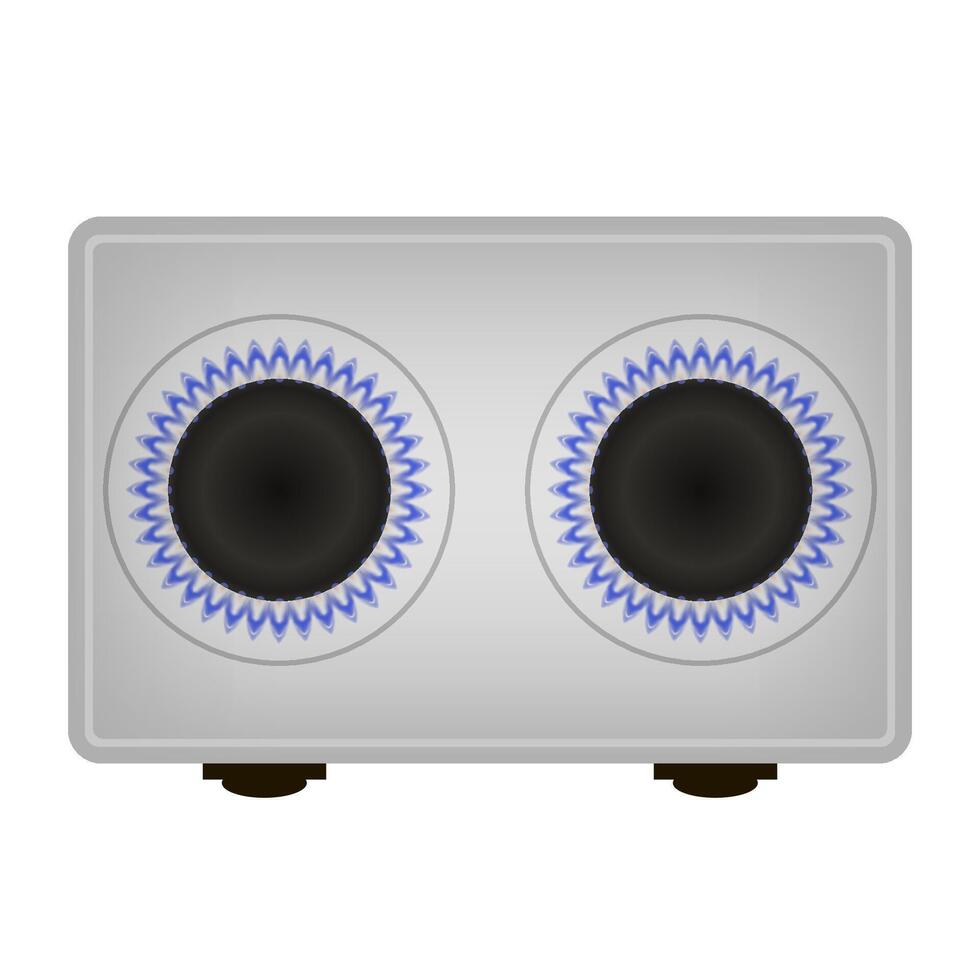 Grey Gas Stove and Blue Burning Fire Isolated on White Background. Top View. vector
