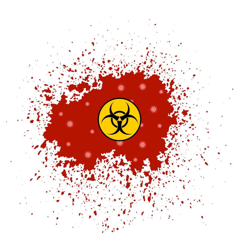 Biohazard Icon and Blood Splash Isolated on White Background. Stop Pandemic Novel Coronavirus Sign. COVID-19 vector