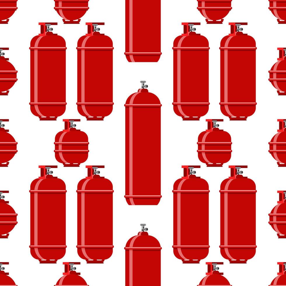 Red Gas Tank Seamless Pattern Isolated on White Background. Metallic Cylinder Container for Propane. vector