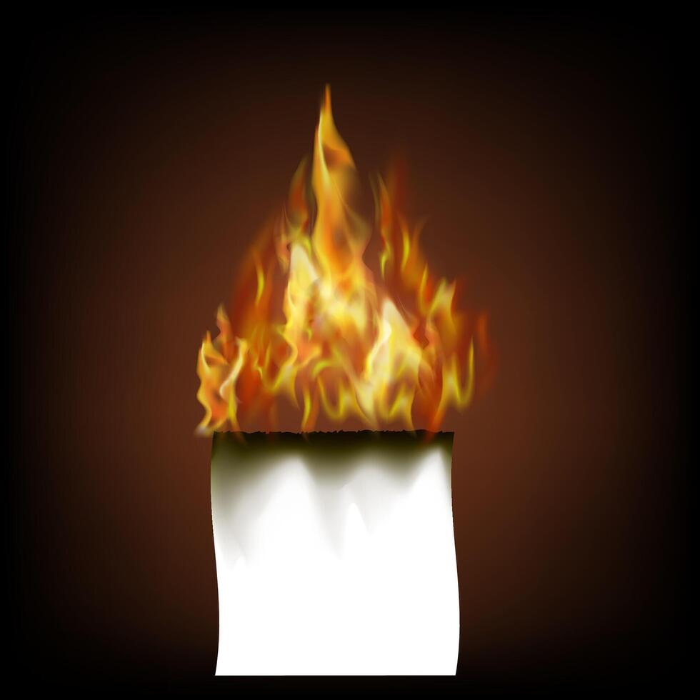 Burning White Paper Isolated on Black Background. vector