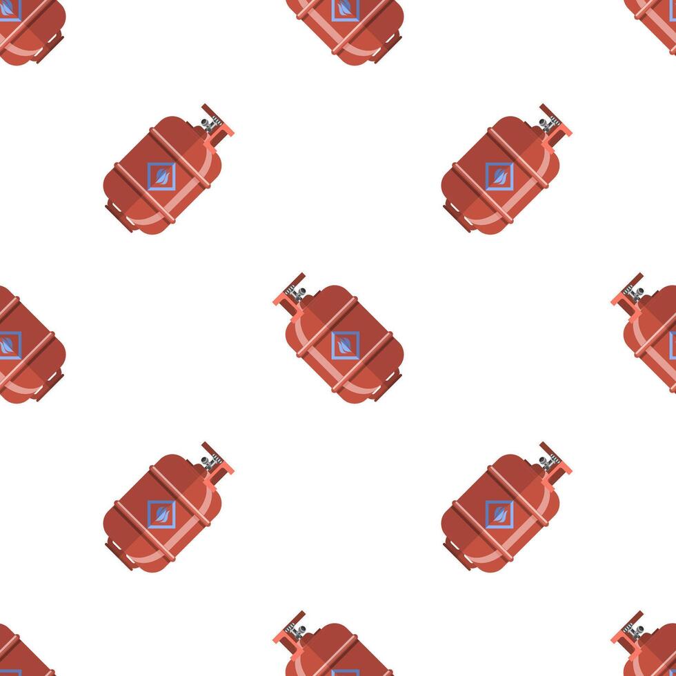 Red Gas Tank Seamless Pattern Isolated on White Background. Metallic Cylinder Container for Propane. vector